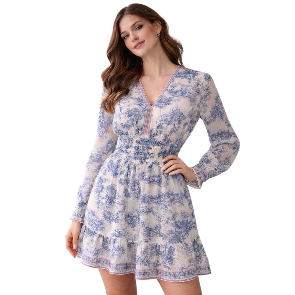 Max Studio Blue Off White Dress Large